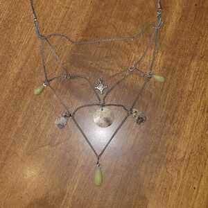 Vintage Layered Statement Necklace Boho Multi Chain Stone Pendant Green Drop...